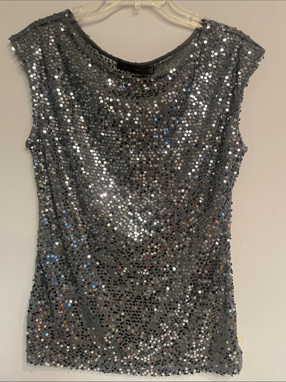 The Limited Silver Sequin Cap-Sleeve Tank Top